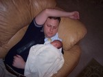 Thu May 12 21:23:02 2005
2nd night home, Andrew slept on Dad's chest for about 1 1/2 hours while mom rested, showered, etc.